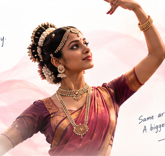 A Bharatanatyam dancer mid-pose